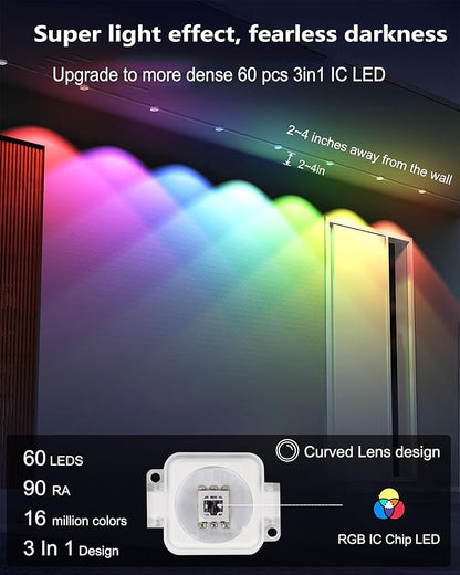 Permanent Outdoor Lights for House, 100ft 60LED Smart RGBW+IC Outdoor Christmas Lights with APP/Remote Control, DIY Scene, IP67 Waterproof Under Eaves Lighting for Holiday & Daily Decor