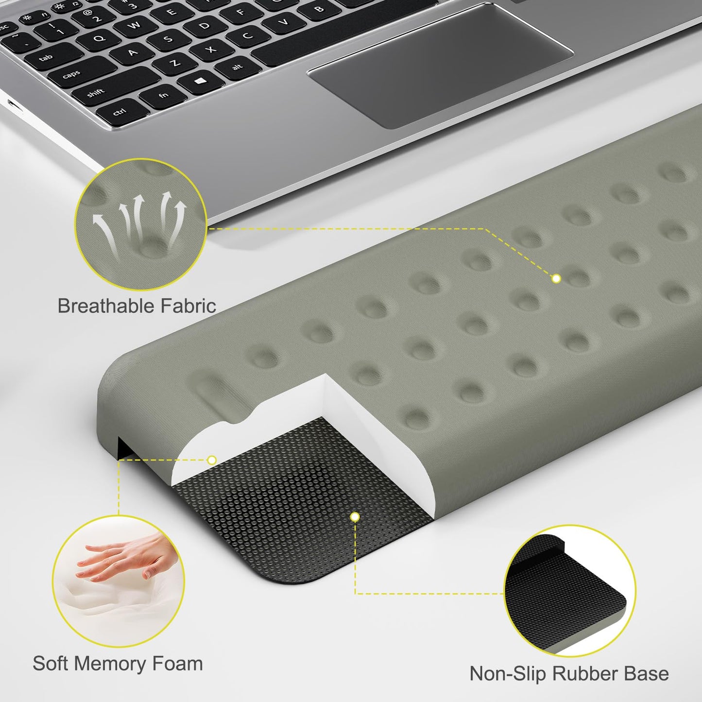 Leolee L-Shaped Desk Long Wrist Rest Elbow 60CM, Grey Memory Foam Arm Rest for Desk with Non-Slip Base, Ergonomic Desk Edge Cushion, Wrist Support for Computer Keyboard, Typing, Office, Home