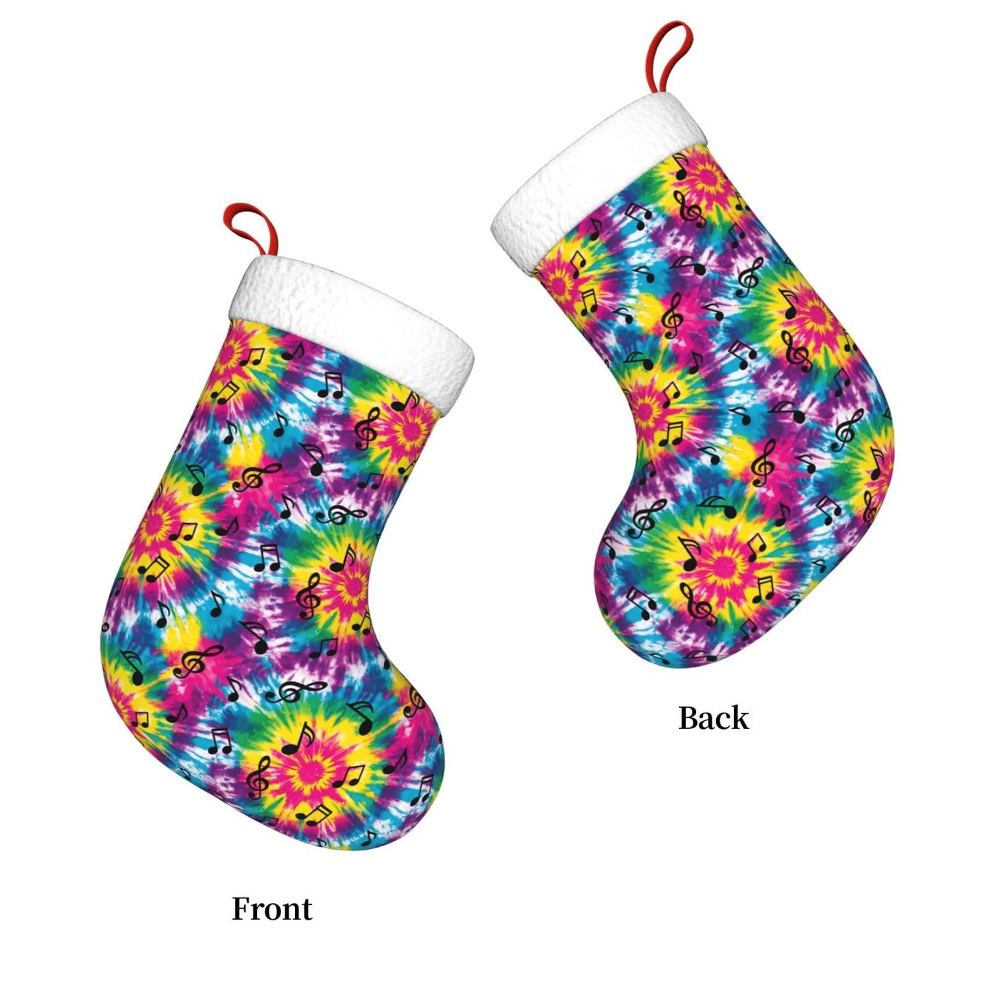Athjunss Tie Dye Music Notes Christmas Stocking Large Xmas Holiday Party Decoration Fireplace Hanging Stocking
