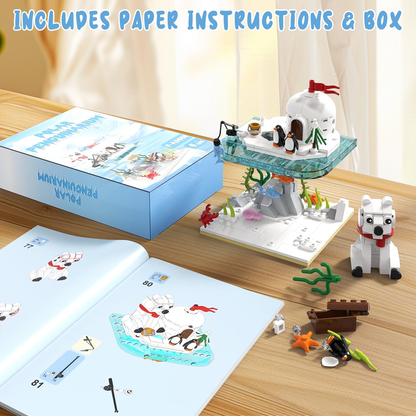 aphpaio Christmas Polar Bear and Penguin Building Set, Sea Animals Building Kit Winter Village, Includes Igloo Fish Crab Sea Animals, Brithday Gift for Boys Girls Aged 8+ (286Pcs)