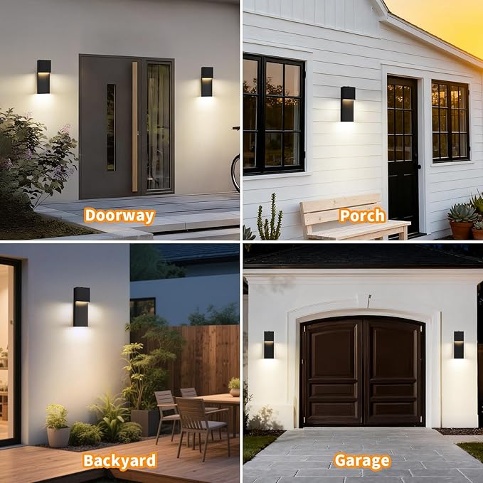 tewei Modern LED Outdoor Wall Sconce, 15'' Dusk to Dawn Outdoor Lighting Exterior Wall Lights, Black LED Front Porch Lights Outside Wall Mount Lighting for House, Backyard, Warm White 3000K, 2 Pack
