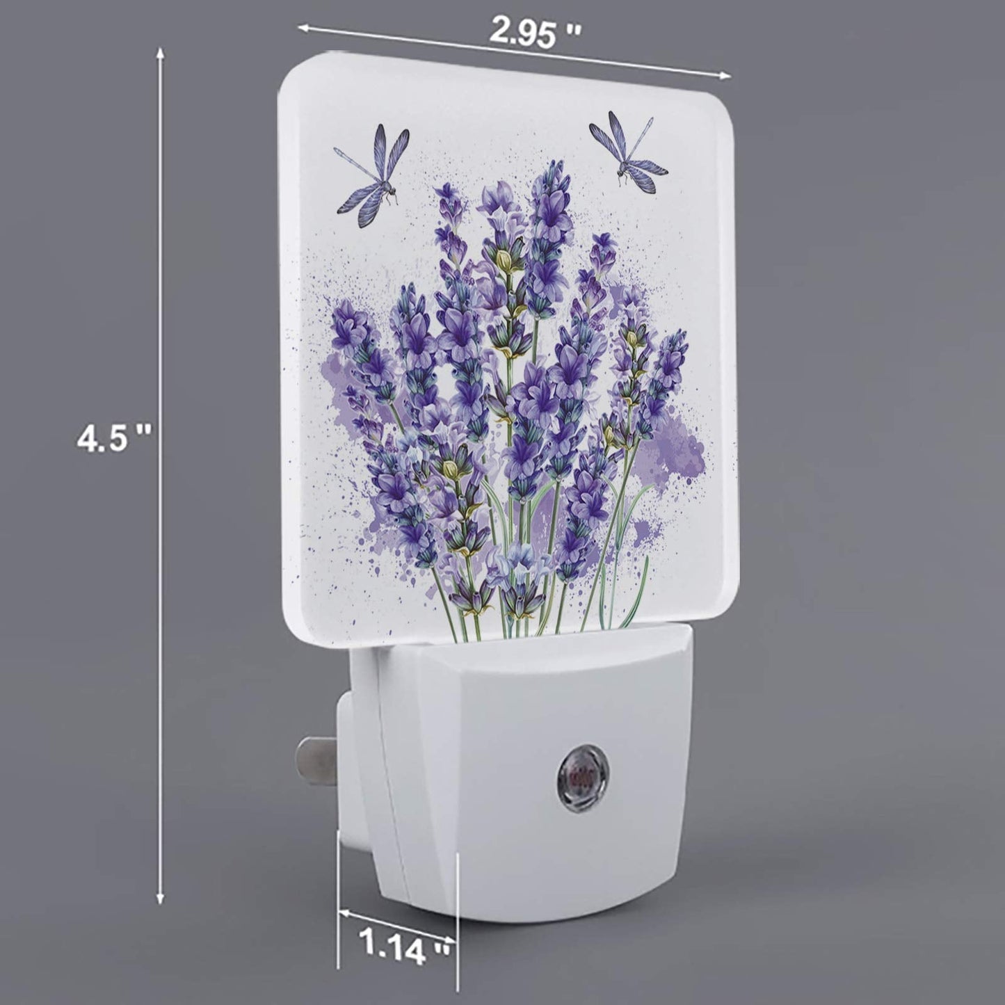 Lavender Dragonfly Flower Plug-in LED Night Lights Purple Plant Auto Dusk-to-Dawn Sensor for Bedroom Bathroom Kitchen Nursery Hallway Stairs Wall Home Decor
