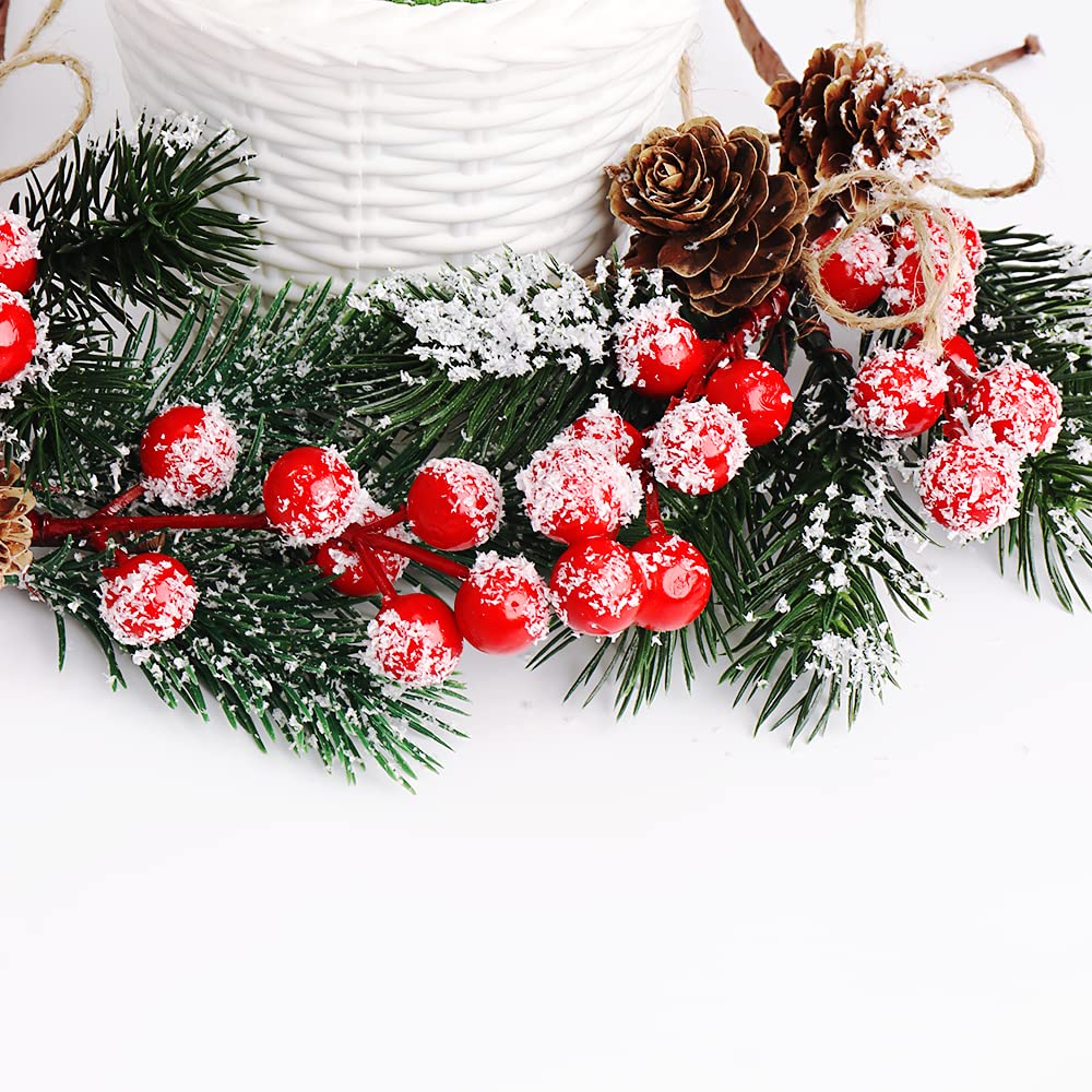 Christmas Picks and Sprays,Red Berry Holly Stems Pine Cones Crafts,10 PCS