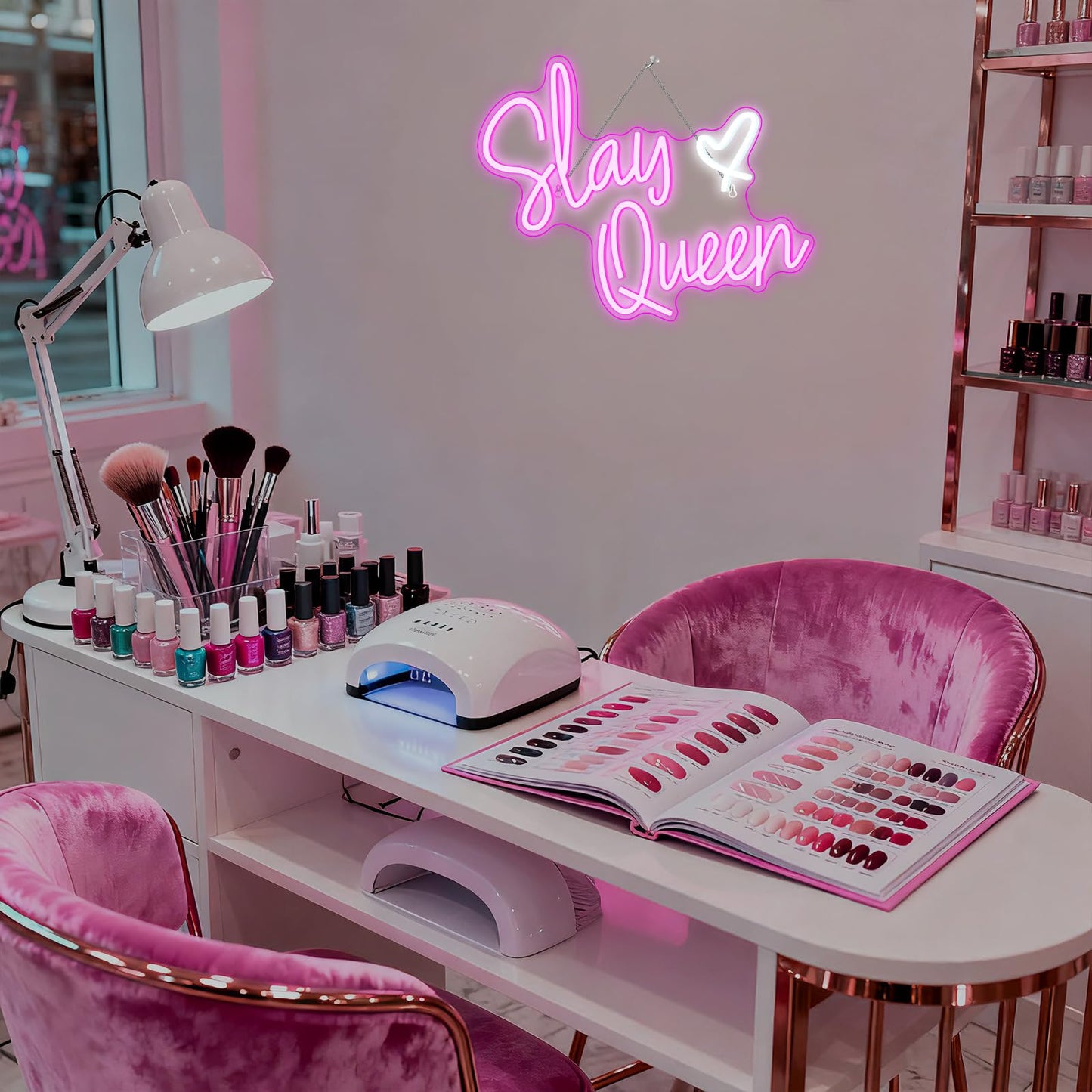 FAXFSIGN Slay Queen Neon Sign Pink White LED Neon Light Up Signs for Wall Decor Usb Neon Light for Bedroom Preppy Girl Aesthetic Room Dorm Decor Y2k Party Gifts