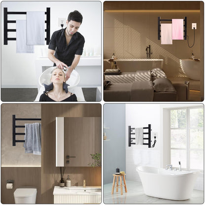 Towel Warmer Heated Towel Bar-Rack - Nopwer Bathroom Wall Mounted Electric Towel Drying Plug-in Matte Black 8 Bars