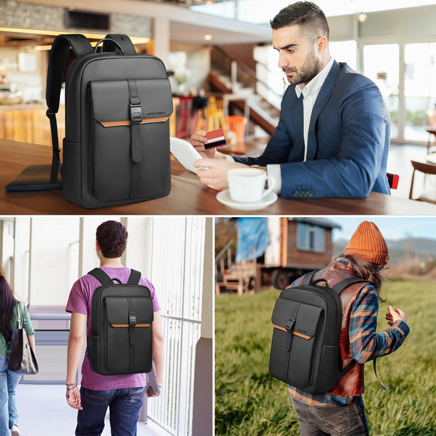 hk Slim Laptop Backpack for Men Women, Lightweight Business Backpacks 15.6 Inch Water-resistant Computer Bag for College Work Daily