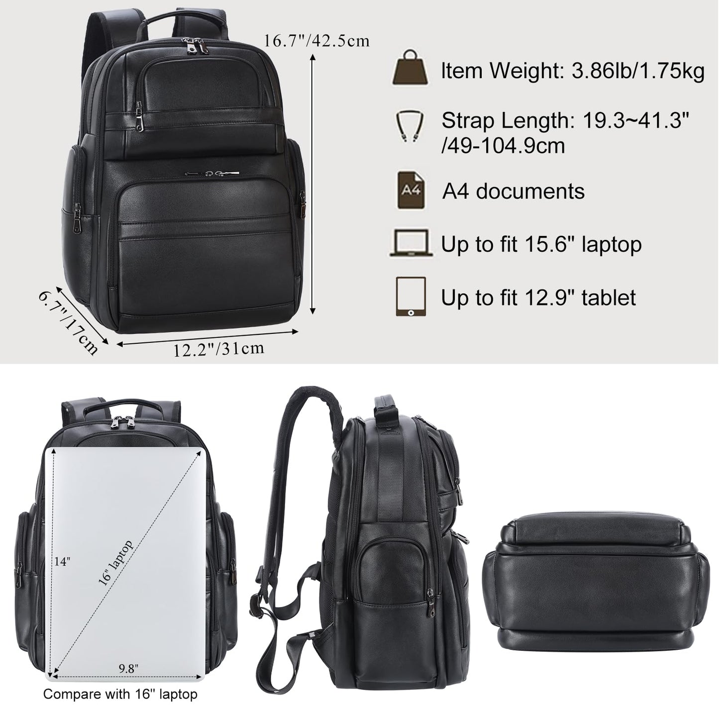 TIDING Genuine Leather Backpack for Men 15.6" Laptop Computer Bag Travel Camping Rucksack Daypacks
