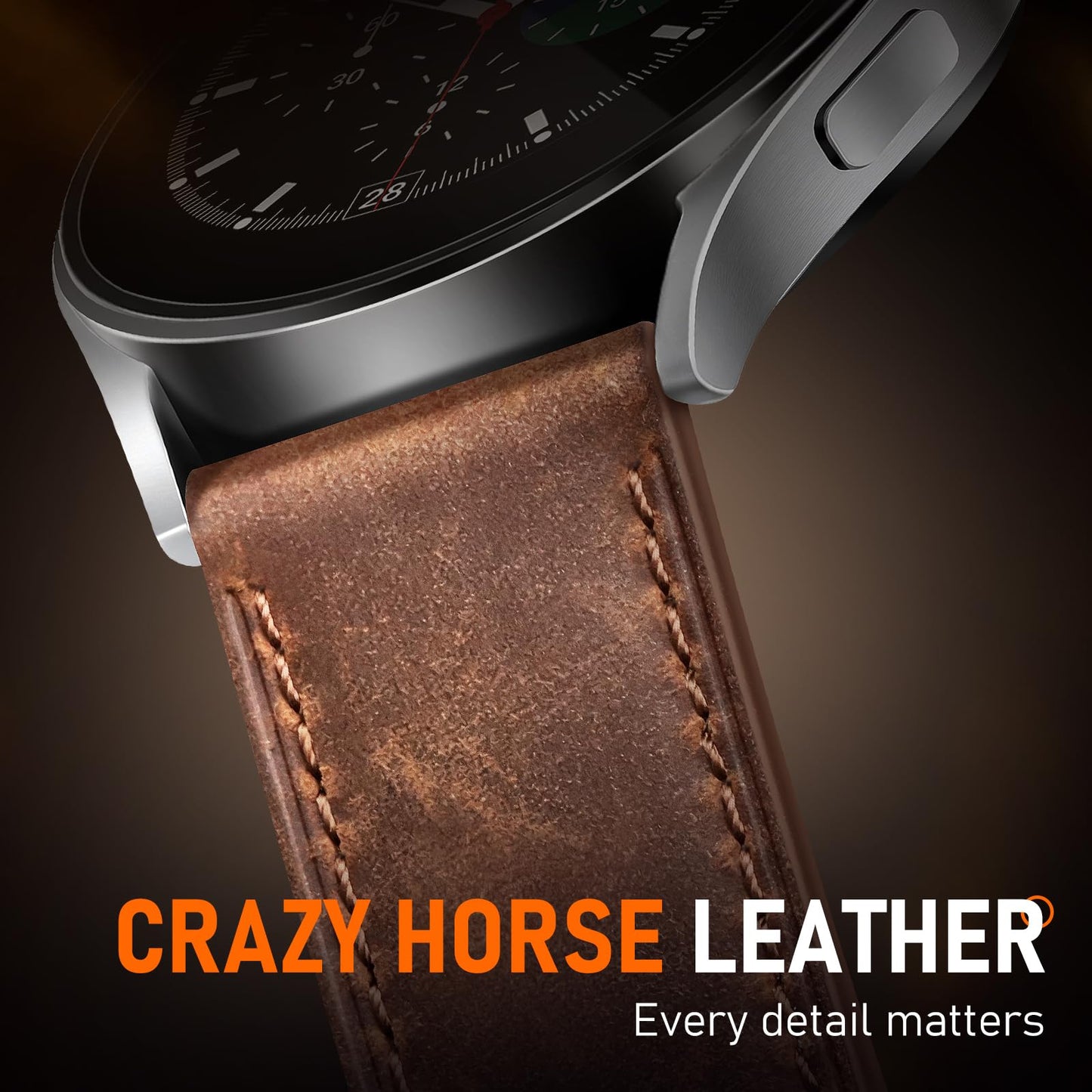 WestEagle Leather Bands for Men Compatible with Samsung Galaxy Watch 7/Watch 6 5 4 40mm 44mm/Watch 6 Classic 47mm 43mm/Galaxy Watch 5 Pro Band 45mm, 20mm Wristband Strap, Retro Walnut+Black Buckle