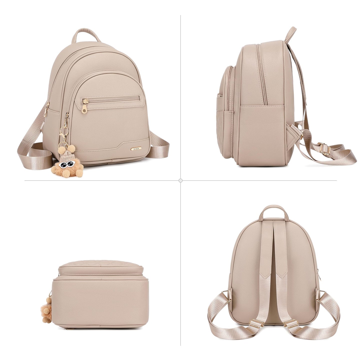 BAGOK Mini Leather Backpack Purse for Women, Small Backpack Purse with Cartoon Charm, Cute Fashion Bag for Girls