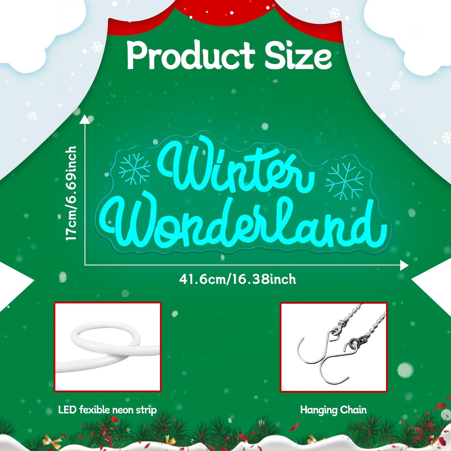 Winter Wonderland Christmas Neon Sign for Wall Decor Christmas Theme Party Decorations Dimmable Winter Wonderland Light Up Sign for Gifts