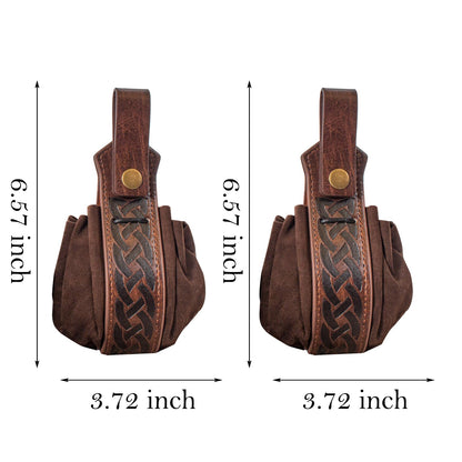 SUMGOGO Medieval Belt Pouch, Faux Leather, Renaissance Style, Small Drawstring Coin Purse, 2 Pack (A-Brown)