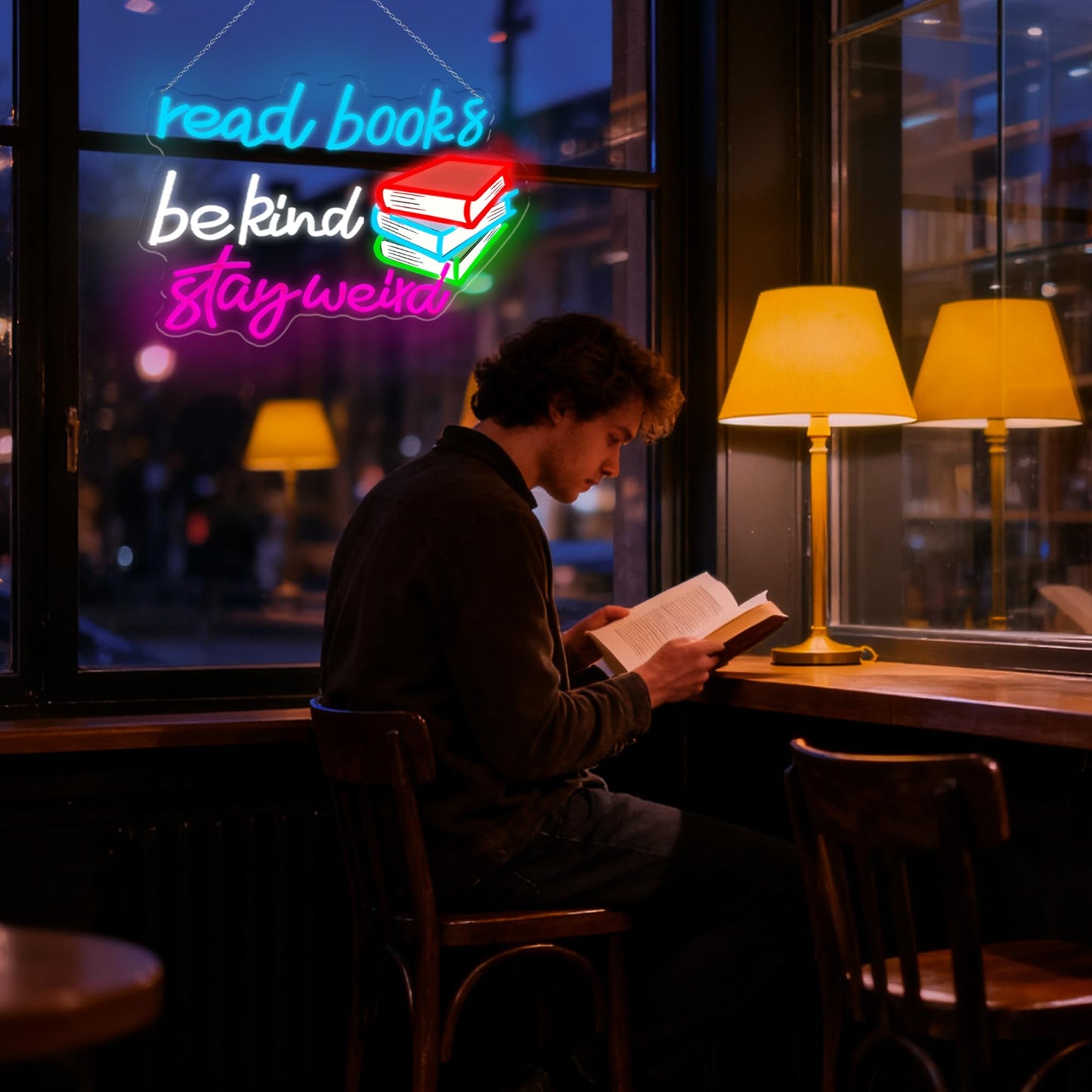 Read Books Be Kind Stay Weird Neon Sign Dimmable LED USB Powered Neon Light UP for Classroom Wall Decor Art Positive Bedroom Library Study Room Home for Student Kid Teen Birthday Party Christmas Backdrop Decoration Gift (Reaing Books)