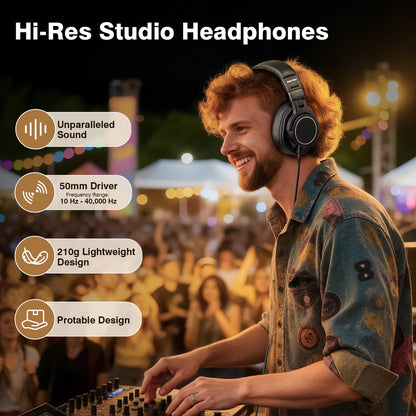 New Bee Wired Over Ear Headphones, Studio Headphones with 50mm Drivers and 6.35mm & 3.5mm Jack DJ Headphones for Studio Monitor & Mixing DJ Guitar AMP Podcast Piano Keyboard