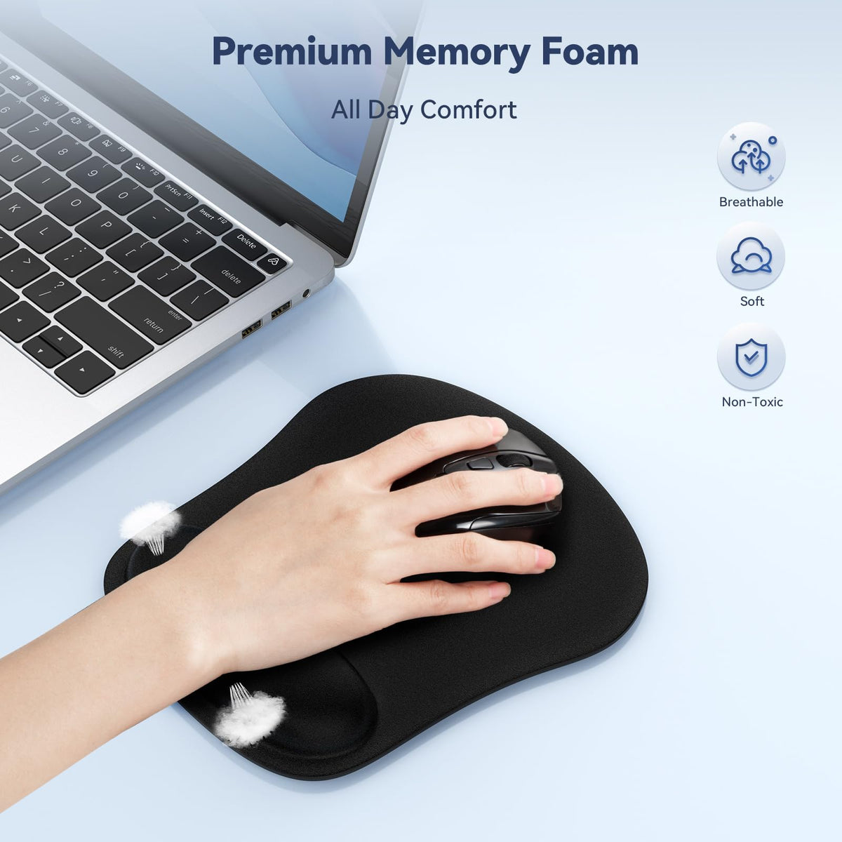 TECKNET 3 Pack Mouse Pad with Wrist Support, Ergonomic Gaming Mouse Pad Pain Relief, Portable Comfortable Mousepad for Computer, Laptop, Office, Home Non-Slip Base, Waterproof Surface - Black
