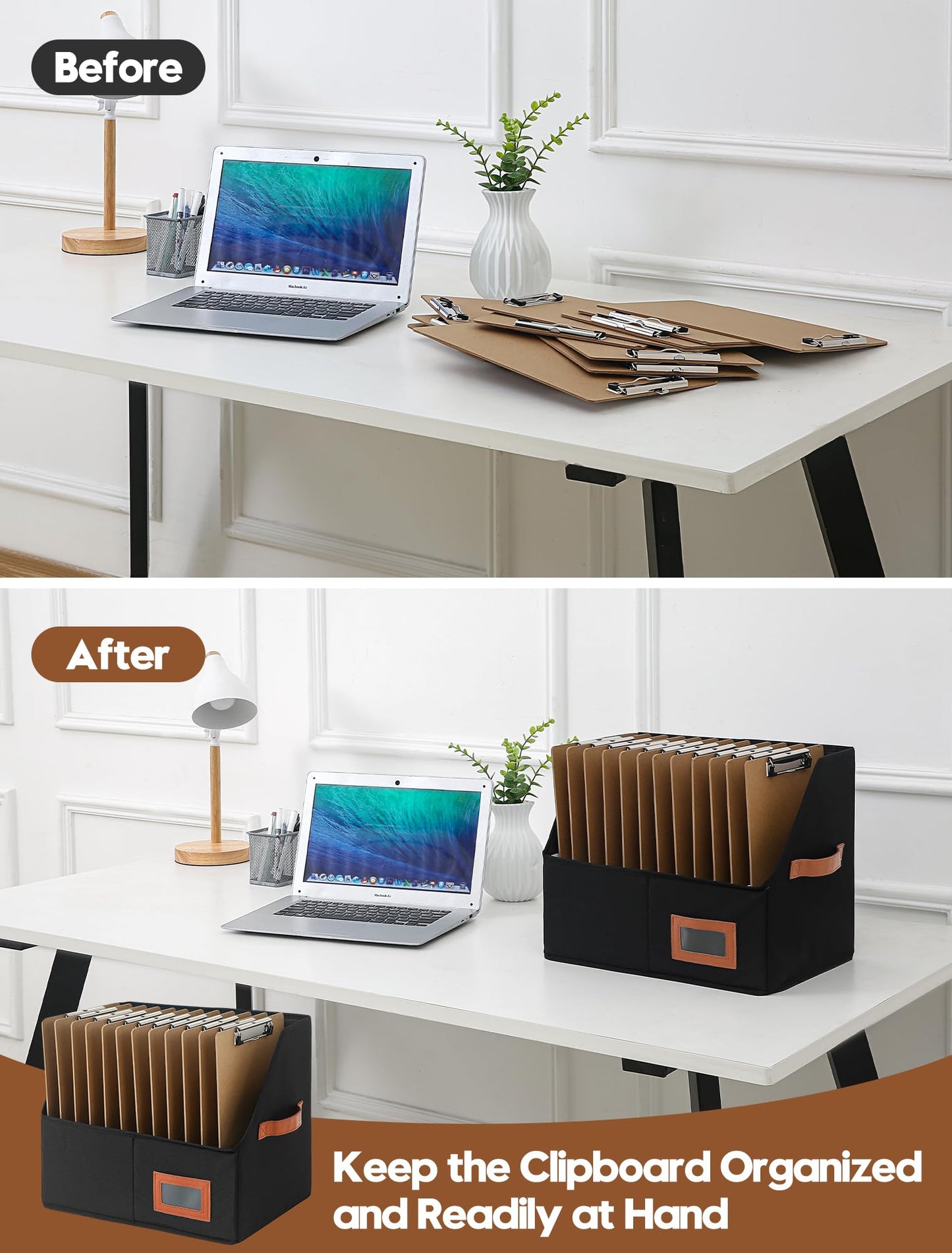 Qozary Clipboard Holder for Classroom-2 Pack Foldable Clip Board Storage Organizer Basket with Handle for Easy Carrying, Classroom Office Desk Organizer Bin, Clipboards Not Included