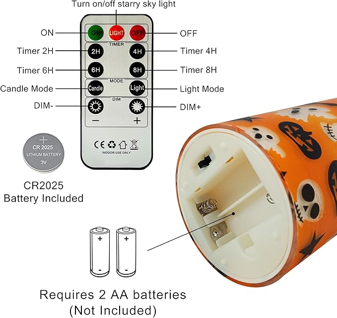 Halloween Flameless Candles with String Lights - Set of 3 Ghost Battery Operated Candle Flickering Floral LED Pillar Candles with Timer Remote for Home Decor Romantic Ambiance