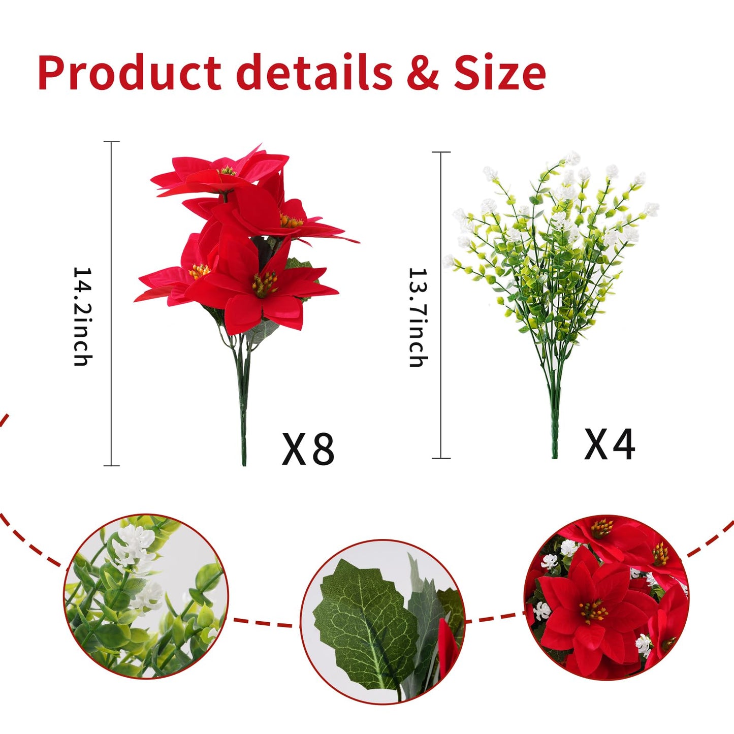 MATBAR Christmas Artificial Flowers for Outdoors Red Poinsettia Flowers Artificial 12 Bundles Mixed UV Resistant Faux Flowers for Outdoor Planters Garden Porch Patio Home Winter Decor