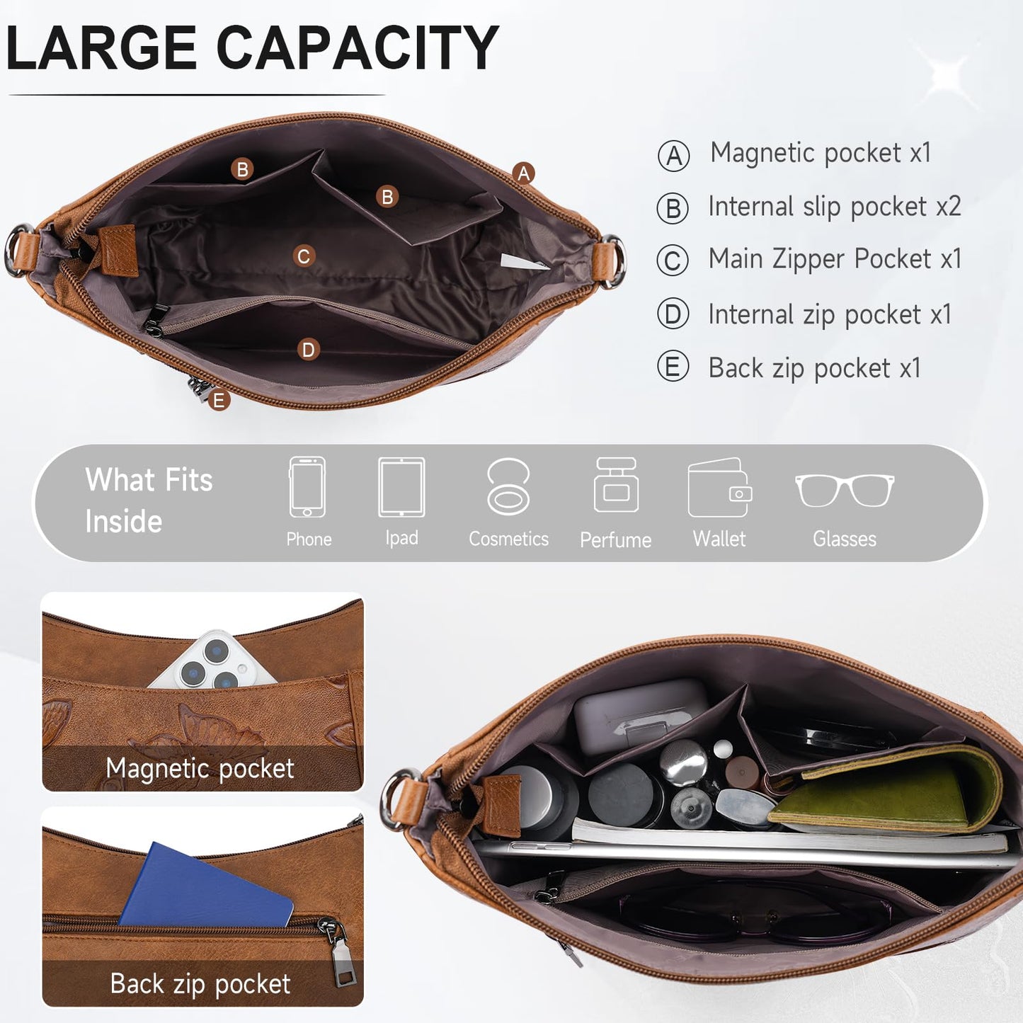 KITEVIUN Crossbody Bags for Women Trendy, Vegan Leather Medium Butterfly Hobo Purse, Women's Shoulder Handbags