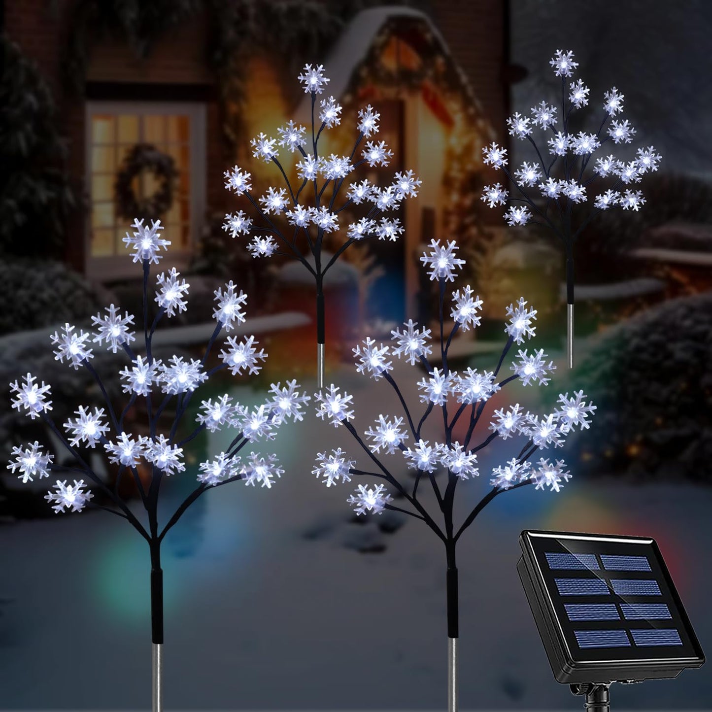 4-Pack 80LEDs Solar Christmas Snowflake Stake Lights, 8 Modes Solar Snowflake Christmas Decorations Outdoor Lights, Waterproof Outdoor Xmas Decorations for Garden Yard Pathway Walkway