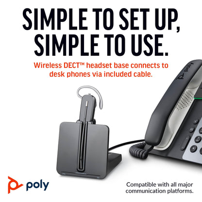 Poly CS540 Wireless DECT Headset (Plantronics) – Single Ear (Mono) Convertible (3 wearing styles) – Connects to Desk Phone – Noise Canceling Microphone – Amazon Exclusive