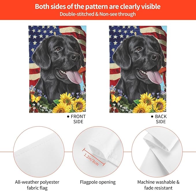 Lab Black Labrador American Flag Patriotic Dog Garden Flag Welcome Party Outdoor Outside Decorations Picks Home House Garden Yard Decor 12x18 Inch