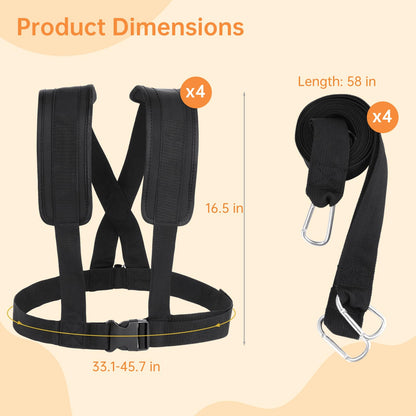 COSYOO 4 PCS Sled Harness for Exercise, Physical Football Running Resistance Training Rope Kit, Tire Pulling Harness Fitness Workout Assistance Equipment Trainer with Adjustable Padded Shoulder Strap