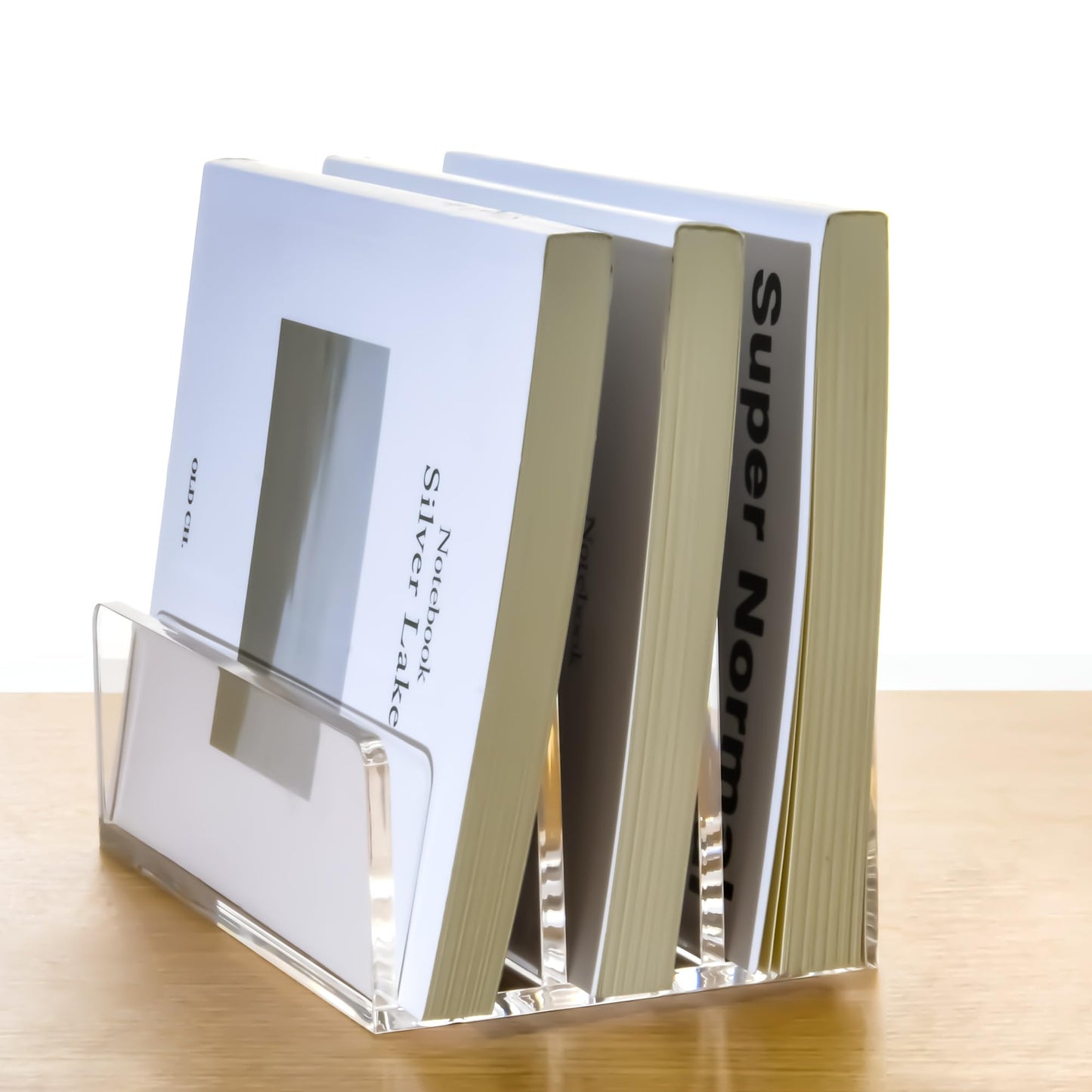AIMOLLY 3 Compartments Clear Acrylic Mail Holder – Vertical Letter Sorter & Multifunction Desk Organizer for Bills, Documents, Notebooks – Modern Office/Home Envelope File Rack