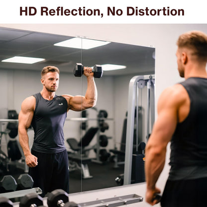 BRIVUE Gym Mirror - 48" x 72" (2PCS of 48" x 36") Frameless Wall Mirrors, Easy Installation, Shatterproof No Glass Mirror, HD Reflection, Ideal for Dancing, Yoga, Fitness, Rehearsing, Pilates, Home