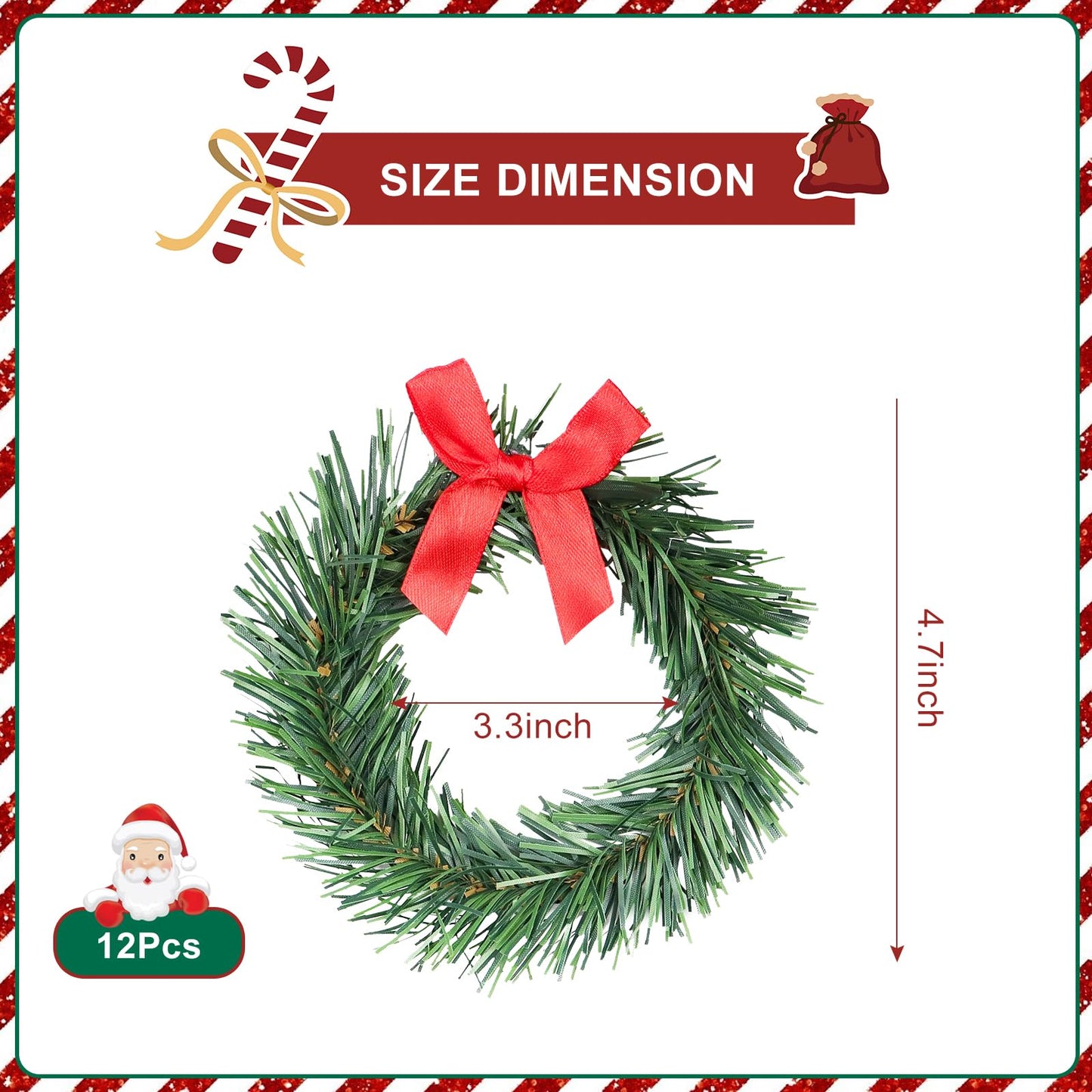 YBB 12Pcs Christmas Candle Rings with Red Black Plaid Bow, Small Artificial Wreath Candle Holder Rings, Fits 3.9 Inch Pillars Candle Tapers for Rustic Wedding Centerpiece Christmas Table Decoration