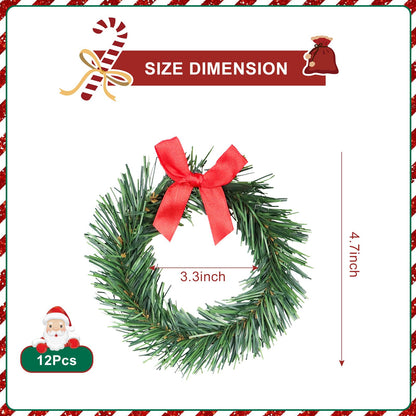 YBB 12Pcs Christmas Candle Rings with Red Black Plaid Bow, Small Artificial Wreath Candle Holder Rings, Fits 3.9 Inch Pillars Candle Tapers for Rustic Wedding Centerpiece Christmas Table Decoration