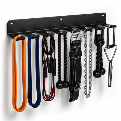 FizLig Gym Equipment Storage Rack - Multi-Purpose Home Gym Organization Storage Wall Mount for Resistance Bands, Jump Ropes, Lifting Belt, Chains, Barbells (16" / 8 Prongs)