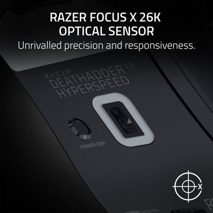Razer DeathAdder V3 HyperSpeed Wireless Gaming Mouse: 55g Lightweight - USB C Charging - Up to 100 Hr Battery - Advanced 26K Optical Sensor - Gen-3 Optical Switches - 8 Programmable Controls - Black