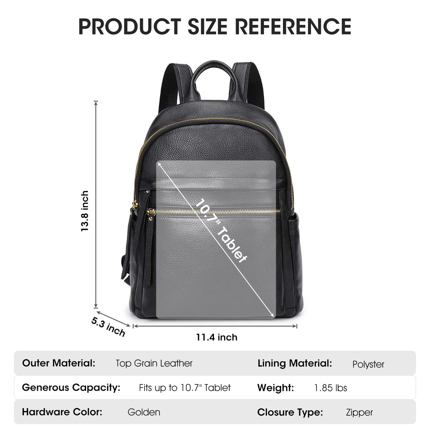 Kattee Genuine Leather Backpack Purse for Women Multi-functional Elegant Daypack Soft Leather Shoulder Bag Shopping Trip, Medium, Black