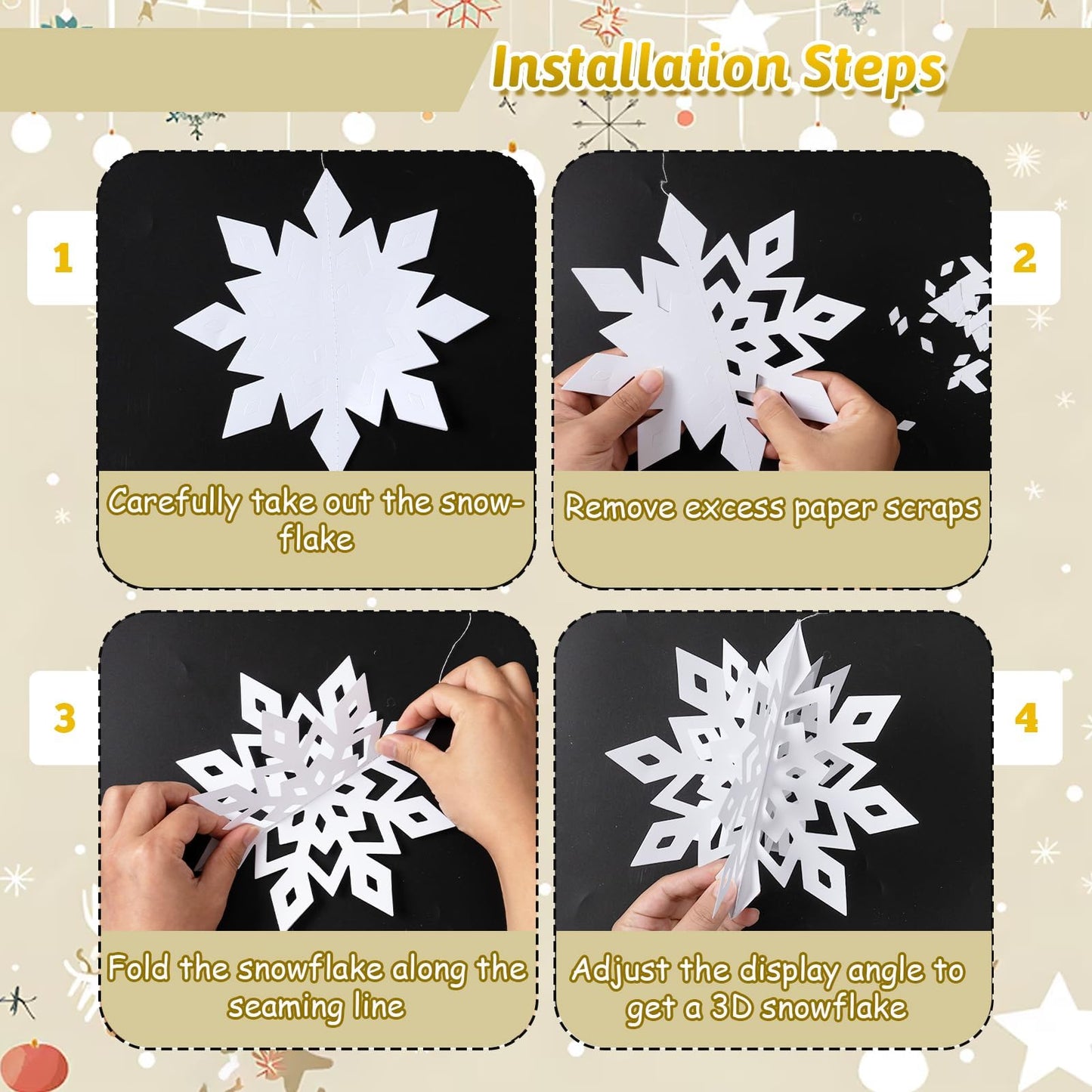 OuMuaMua Winter Christmas Snowflake Decorations Indoor, 24PCS 3D White Snowflakes Hanging Ornaments for Home Xmas Christmas Holiday Winter Wonderland New Year Party Decorations