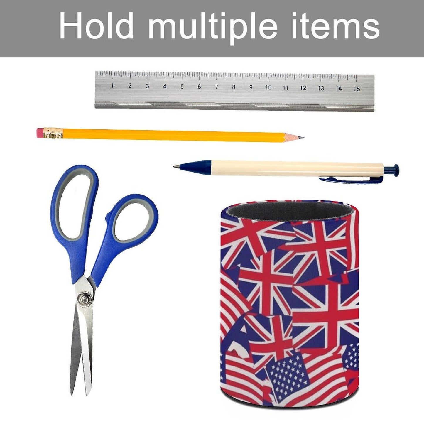 UTRSIFB Pen Holder Leather Pencil, Holder Cup Makeup Brush Storage Organizer, Waterproof Multifunctional Office Supplies British American Flag