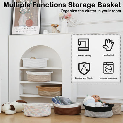 HZFTJOY 2 Pack Small Woven Rope Basket-Empty Gifts Basket with Bag and Ribbons,Cute Handle Organizer Box for Birthday/Baby Shower, Toy Storage, Nursery Organizing & Shelf Decor(White)
