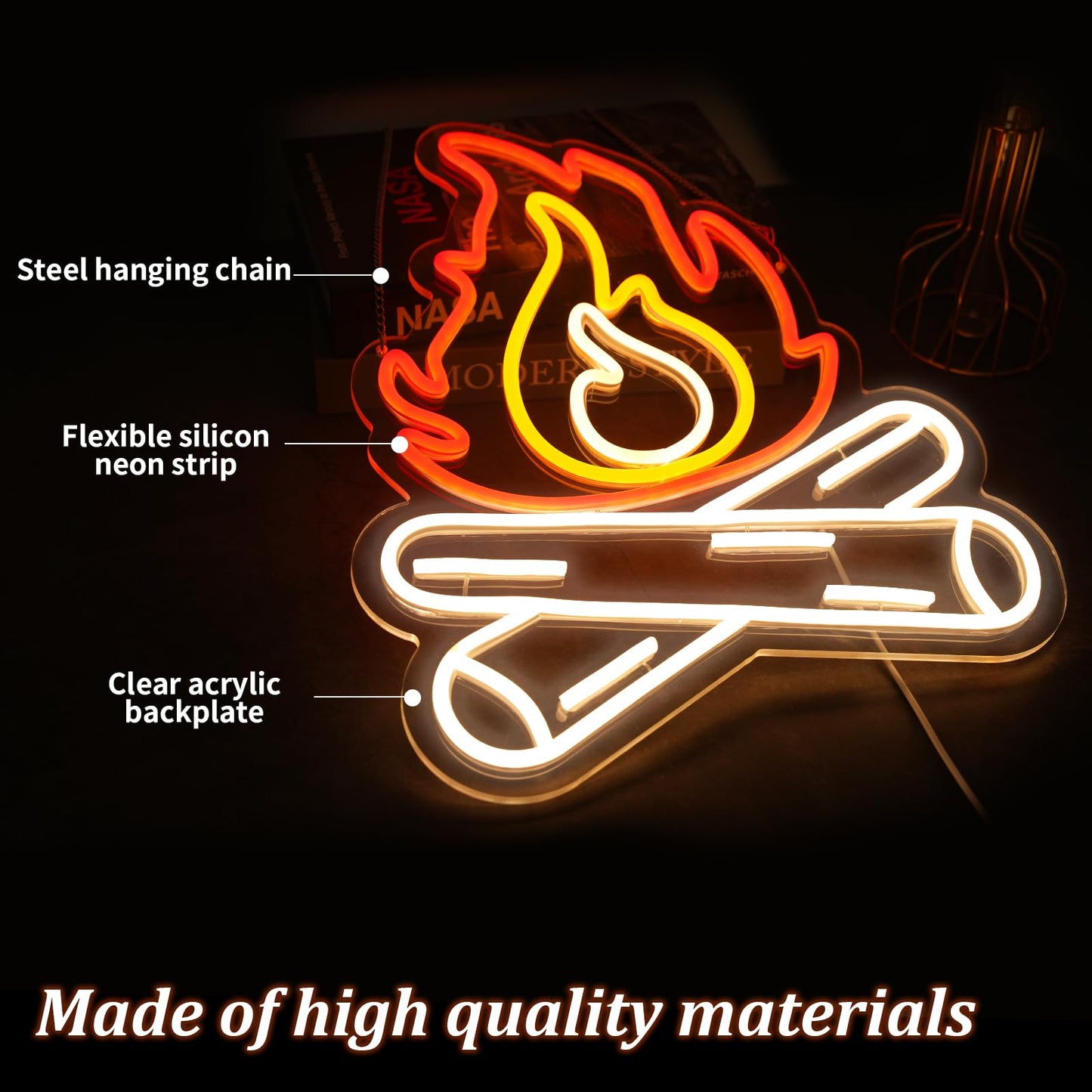 Fire Flame Neon Sign, Stove Fire led Light, light up sign for Bedroom Living Decor, Bonfire Campfire neon sign Gift for Gaming Room, Campfire decor, Camping decor