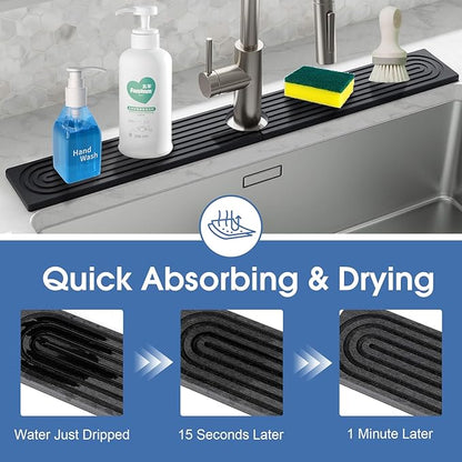 Stone Faucet Mat for Kitchen Sink, Large Fast Drying Stone Faucet Mat for