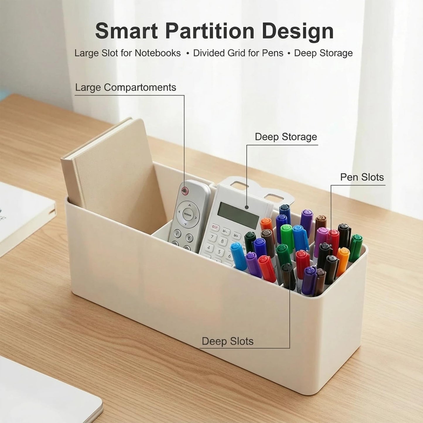 LIPCHEEGO Desk Side Storage, Side Desk Organizer, No Drill Hanging Desk Organizer with 4 Large Pockets, Table Hanging Storage for Office & Home, Fits Flat Table Edge 1.26" (White)