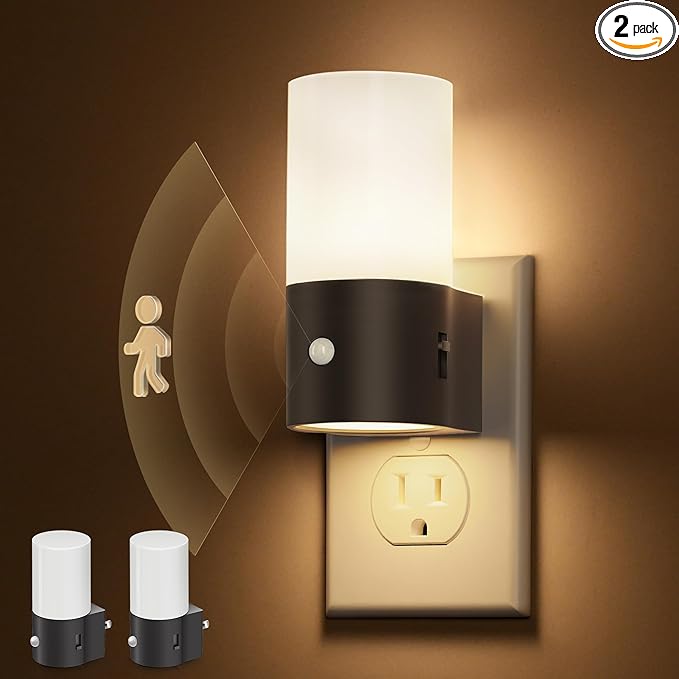 L LOHAS LED Motion Sensor Night Light, [2 Pack] Motion Activated Night Light Plug into Wall, Dimmable 100LM, Soft White 3000K, Motion Sensor Light Indoor for Hallway Bedroom Stairway Bathroom Elderly