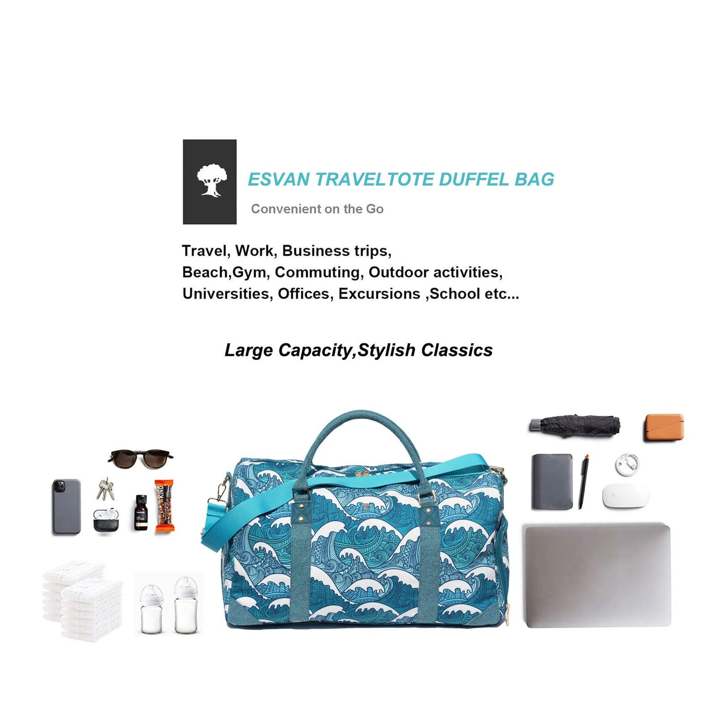 Travel Duffle Bag, Weekender Bag for Women with Shoe Compartment, Carry on Overnight Bag Gym Duffel Bag, Mommy Hospital Bags