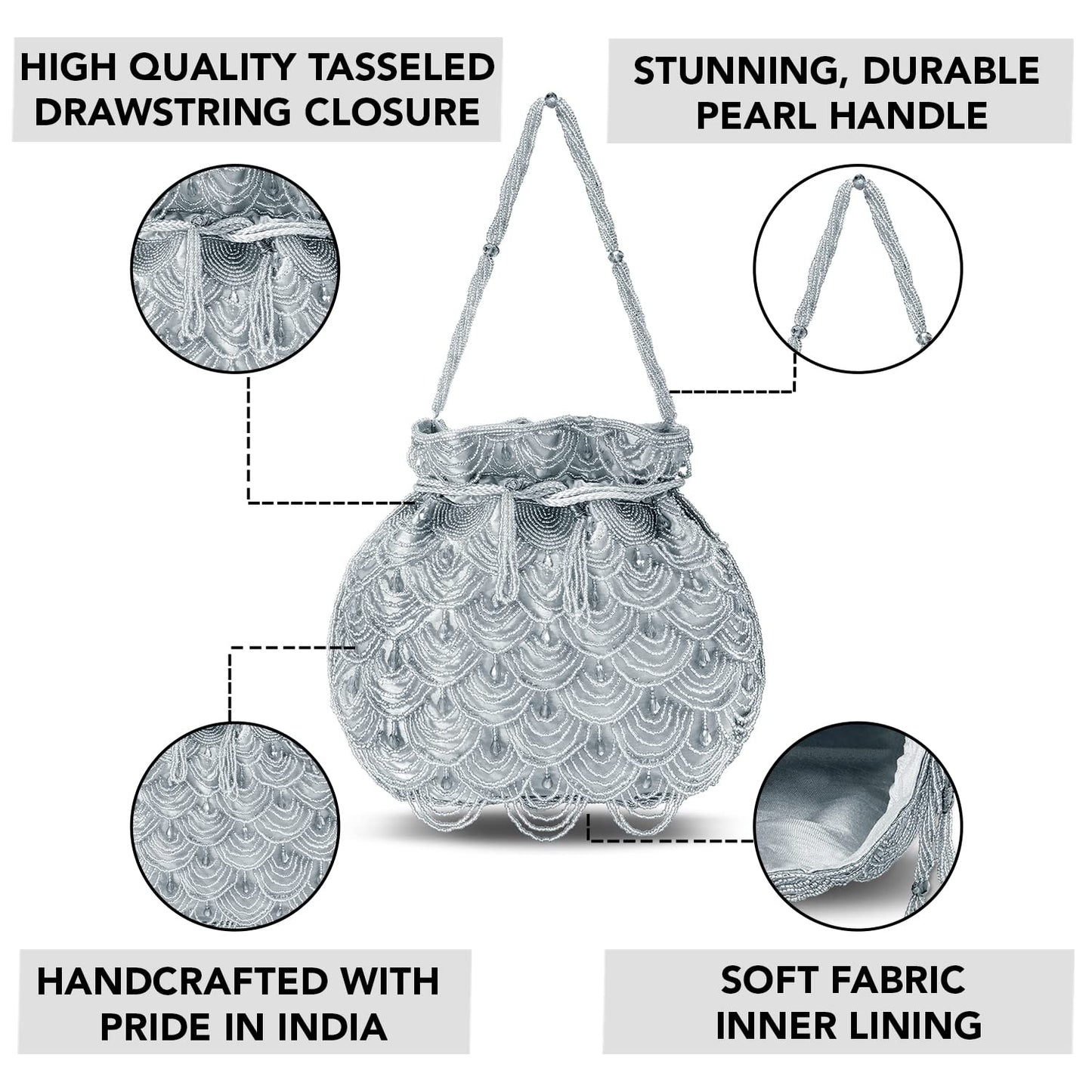 Aheli Potli Bags Gift for Women Evening Bag Clutch Ethnic Bride Purse with Drawstring