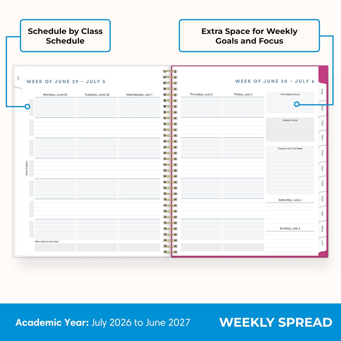 Blue Sky 2026-2027 Weekly and Monthly Academic Year Student Planner Calendar, July 2026 - June 2027, 8.5" x 11", Flexible Cover, Wirebound, Laminated Tabs, Star Confetti Bright