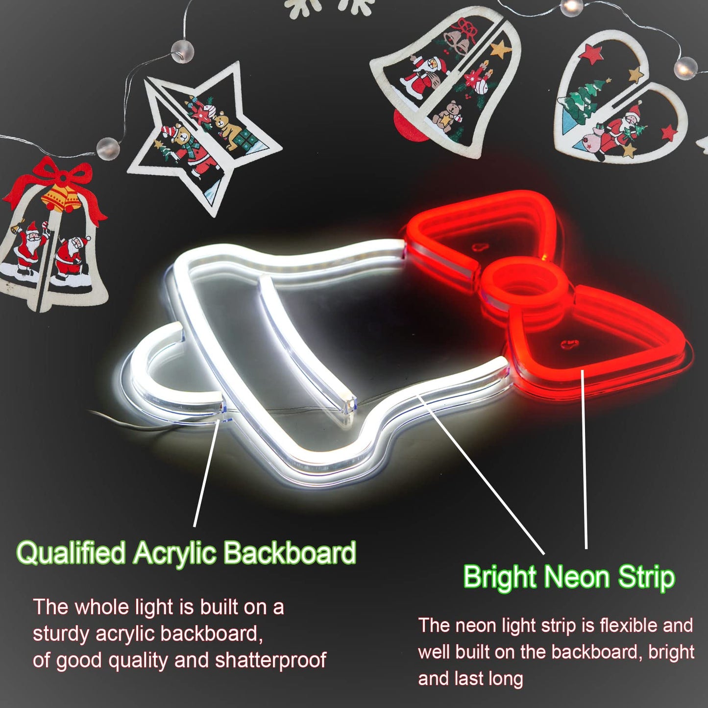 Christmas Neon Signs for Wall Decor USB Operated Neon Art Decorative Lights for Home Office Bar Pub Club Party Supplies Gift Idea (Bell)