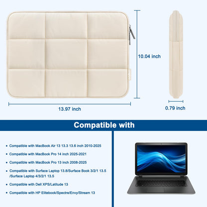 MOSISO Laptop Case 13.3 inch, 13-13.3 inch Puffy Laptop Sleeve Compatible with MacBook Air 13 13.6/Pro 13/Pro 14, HP Dell ASUS Lenovo, Rectangle Quilted Puffer Computer Bag for Women, Sand