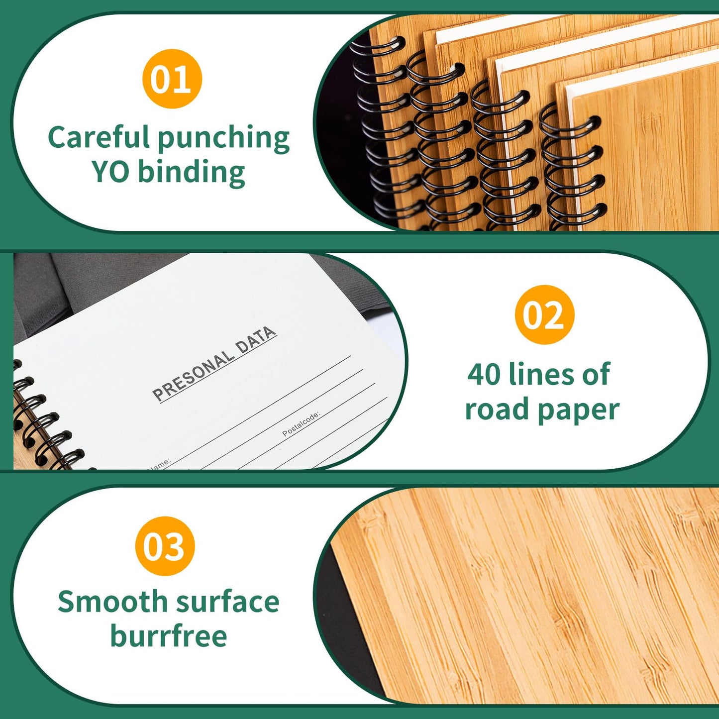 CWUINT 4 Packs Lined Bamboo Notebook Journals, Wooden Notebooks 80 Pages, 5" * 7" Hardcover Notebook College Thick Paper Notebook, Journaling Notebook for Work Women Men School