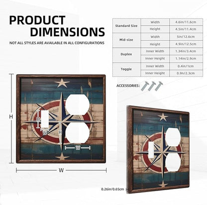 Decorative Art Light Switch Covers Nautical Rustic Star Emblem 2 Gang Single Toggle Duplex Combination Electrical Faceplate Switchplate Wall Plate for Home Decor