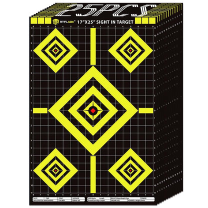 Atflbox Sight in Shooting Range Paper Target, 17X25 Inch High Visibility Target Paper for Indoor and Outdoor Shooting Practice, Suitable for Handgun, Pistol, Rifle, Airgun, Pellet BB Gun (25 Pack)