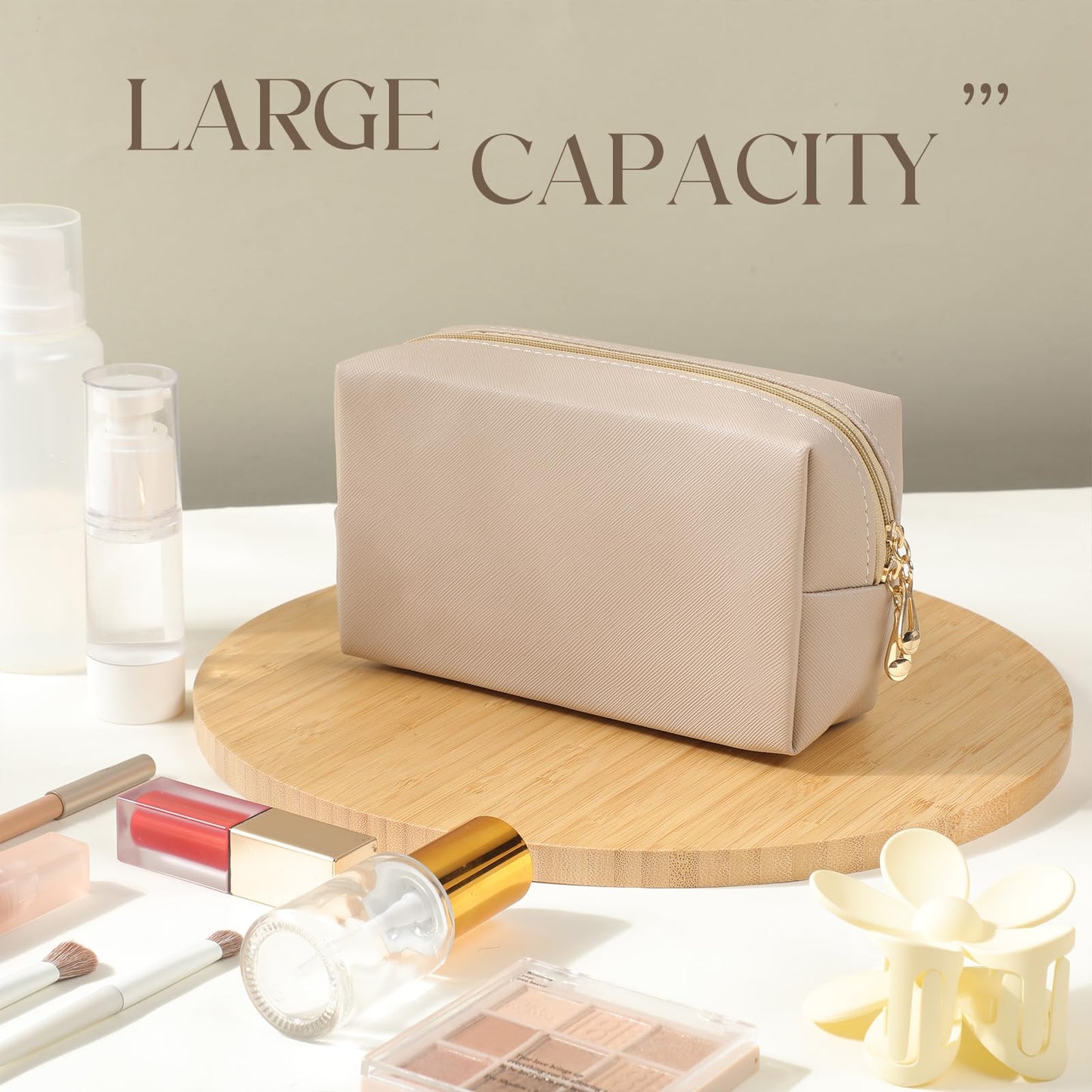 Kigeli Aesthetic Makeup Bags PU Leather Cosmetic Pouches Waterproof Plain Toiletry Bags Makeup Pouches Bulk for Women Party Gift Travel Storage Organizer(Nude Color,7.1 x 2.8 x 4.3 in)