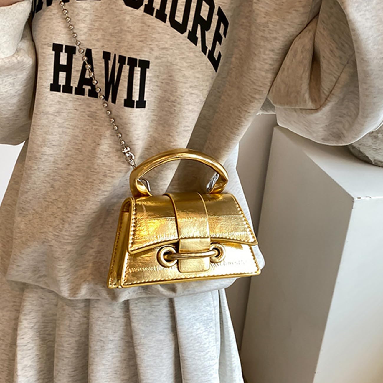 Mini Crossbody Bags Women's Y2K Purses Top Handle Crossbody Bag Clutch Shoulder Handbag for Cocktail Party Prom Wedding Gold